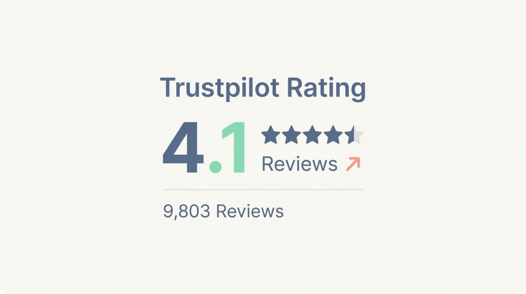 Digital dashboard display showing a 4.1 out of 5 Trustpilot rating. Digital dashboard display showing a 4.1 out of 5 Trustpilot rating.